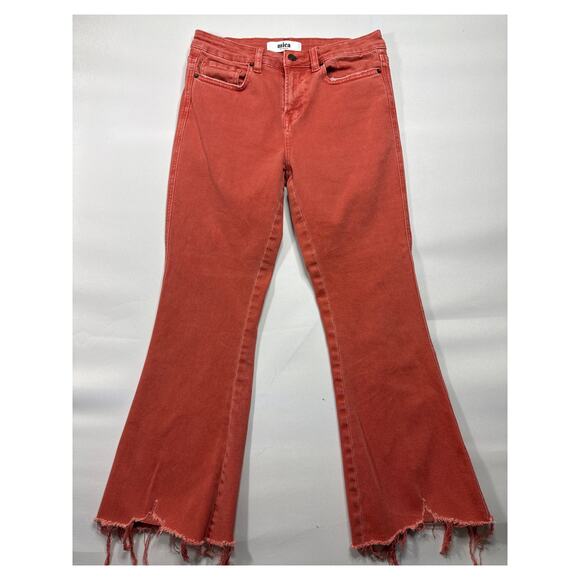 Mica Denim - Mica Denim Women's Raw Hem Flare Crop Pink Stretch Denim Jeans - 26 (26x26)
